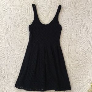 Black eyelet tank dress, thick lace-like overlay